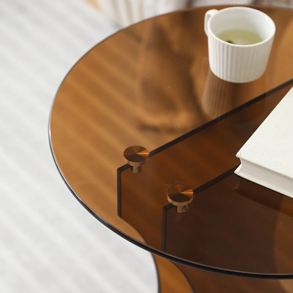 Contemporary Nordic Round Glass Side Table With Solid Wood Base For Living Room - Image 8