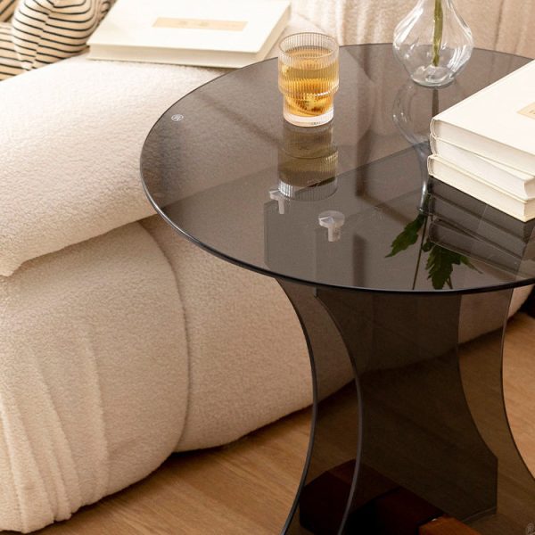 Contemporary Nordic Round Glass Side Table With Solid Wood Base For Living Room - Image 9
