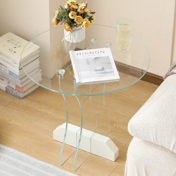 Contemporary Nordic Round Glass Side Table With Solid Wood Base For Living Room - Image 17