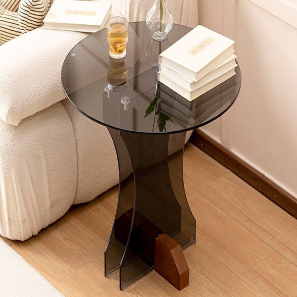 Contemporary Nordic Round Glass Side Table With Solid Wood Base For Living Room - Image 19