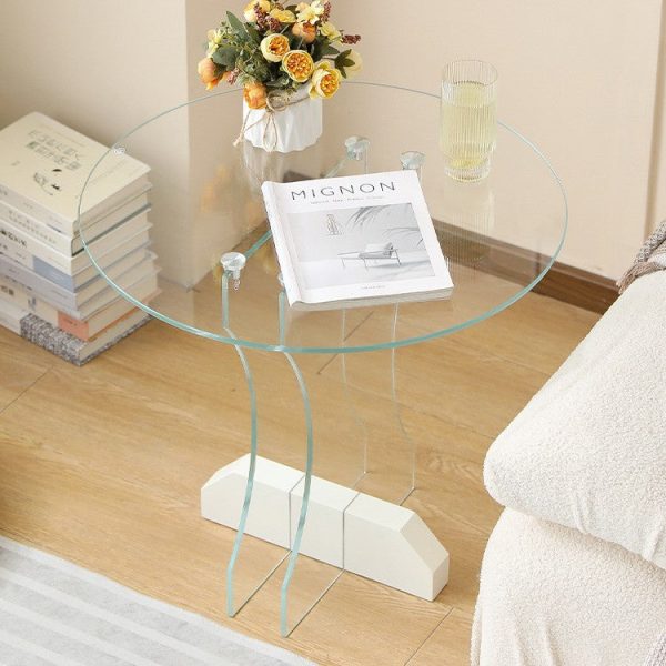 Contemporary Nordic Round Glass Side Table With Solid Wood Base For Living Room - Image 20