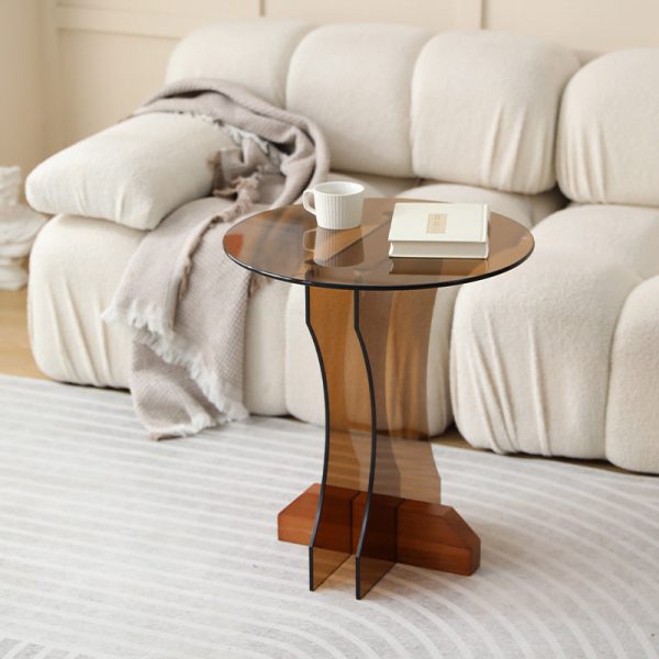 Contemporary Nordic Round Glass Side Table With Solid Wood Base For Living Room - Image 22