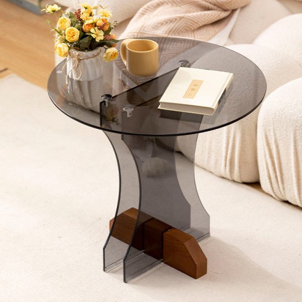 Contemporary Nordic Round Glass Side Table With Solid Wood Base For Living Room - Image 11
