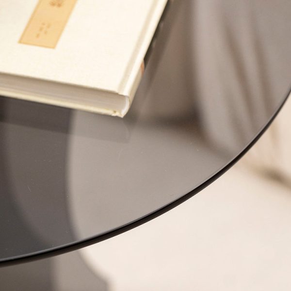 Contemporary Nordic Round Glass Side Table With Solid Wood Base For Living Room - Image 5