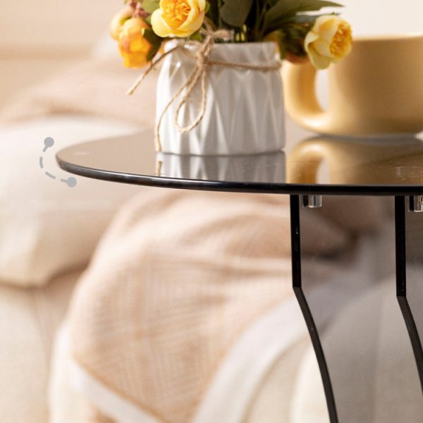 Contemporary Nordic Round Glass Side Table With Solid Wood Base For Living Room - Image 10