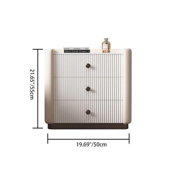 Modern Luxury Rectangular Desktop Microfiber Leather Solid Wood Rock Slab Nightstand 3-Drawer For Bedroom - Image 4