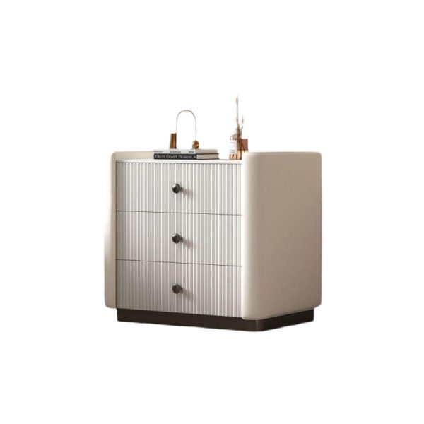 Modern Luxury Rectangular Desktop Microfiber Leather Solid Wood Rock Slab Nightstand 3-Drawer For Bedroom - Image 18