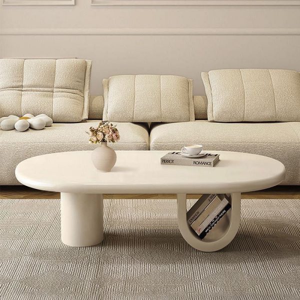 Traditional French Oval Tabletop MDF Board Coffee Table 1-Storage For Living Room