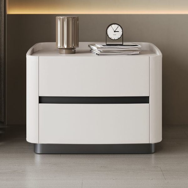 Modern Minimalist Rectangular Tabletop Solid Wood Saddle Leather Nightstand 2-Drawer For Bedroom - Image 21