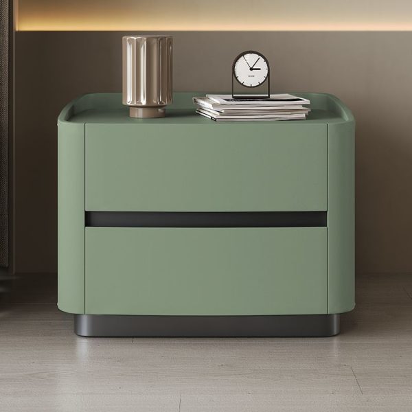 Modern Minimalist Rectangular Tabletop Solid Wood Saddle Leather Nightstand 2-Drawer For Bedroom - Image 18