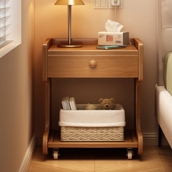 Modern Minimalist Removable Rectangular Desktop Solid Wood Nightstand 1-Drawer For Bedroom - Image 12