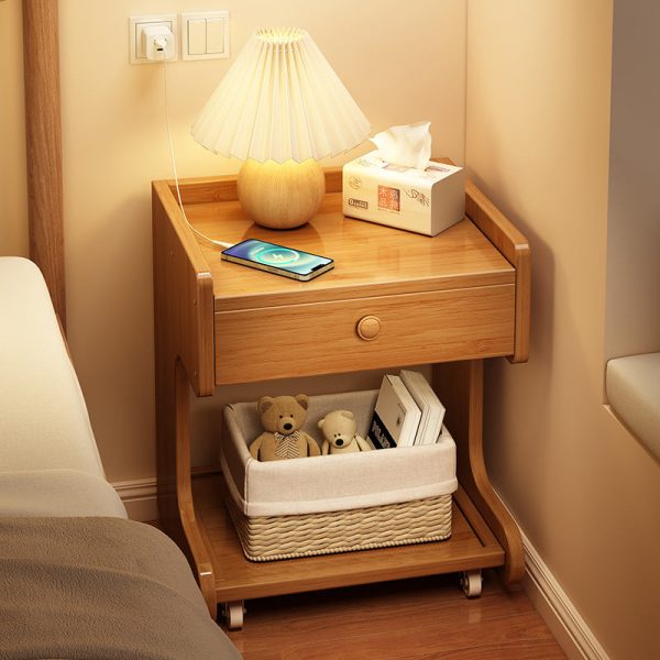 Modern Minimalist Removable Rectangular Desktop Solid Wood Nightstand 1-Drawer For Bedroom - Image 13