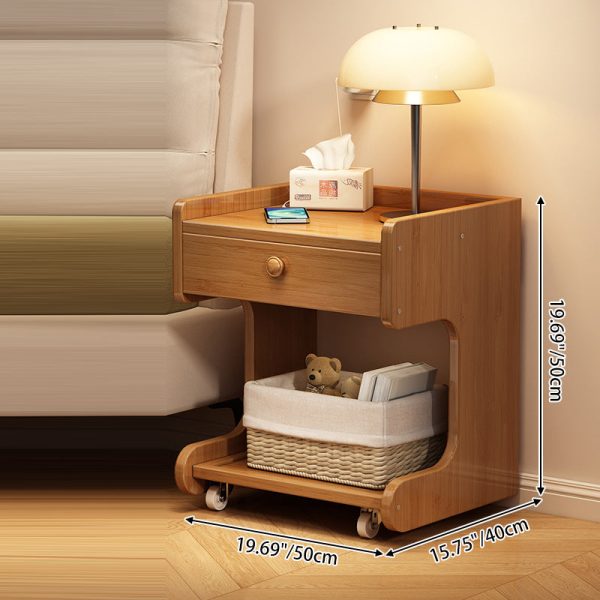 Modern Minimalist Removable Rectangular Desktop Solid Wood Nightstand 1-Drawer For Bedroom - Image 4