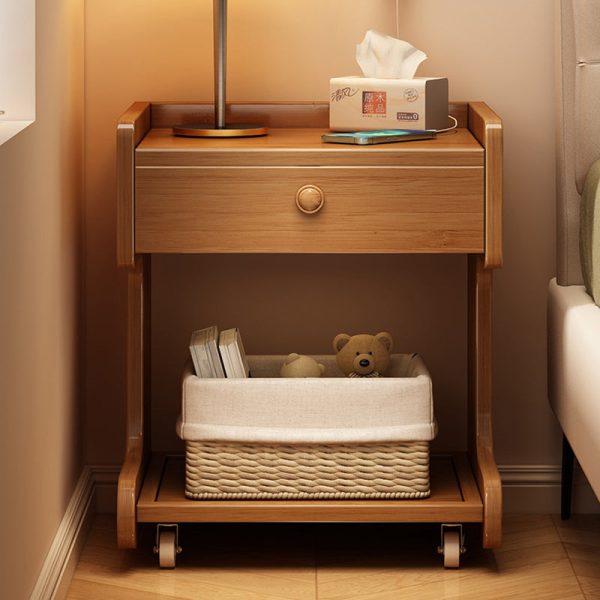 Modern Minimalist Removable Rectangular Desktop Solid Wood Nightstand 1-Drawer For Bedroom - Image 2
