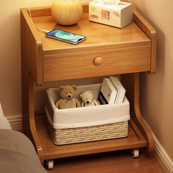 Modern Minimalist Removable Rectangular Desktop Solid Wood Nightstand 1-Drawer For Bedroom - Image 11