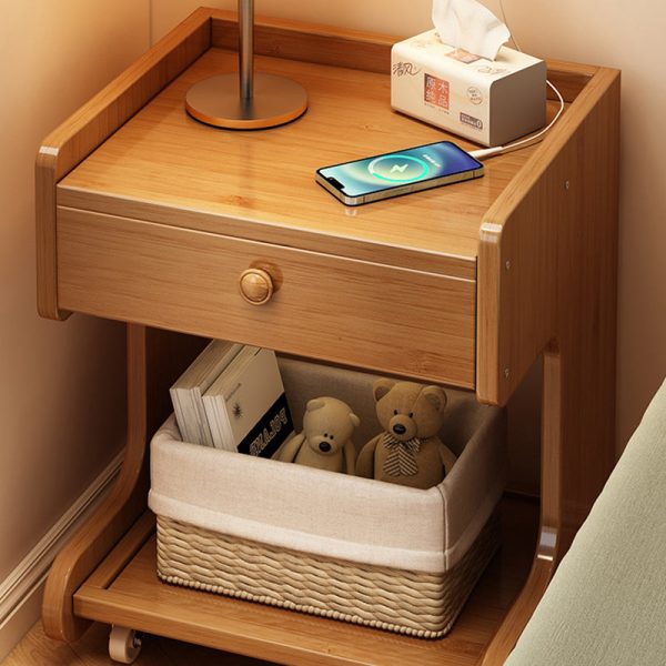 Modern Minimalist Removable Rectangular Desktop Solid Wood Nightstand 1-Drawer For Bedroom - Image 10