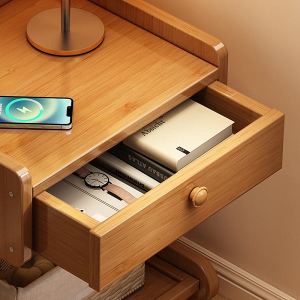 Modern Minimalist Removable Rectangular Desktop Solid Wood Nightstand 1-Drawer For Bedroom - Image 8