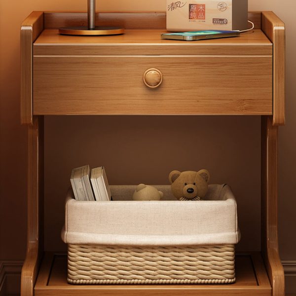 Modern Minimalist Removable Rectangular Desktop Solid Wood Nightstand 1-Drawer For Bedroom - Image 9