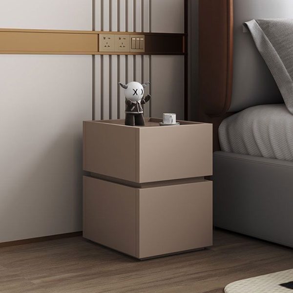 Modern Luxury Ultra Narrow Rectangular Tabletop Solid Wood Nightstand 2-Drawer For Bedroom - Image 2
