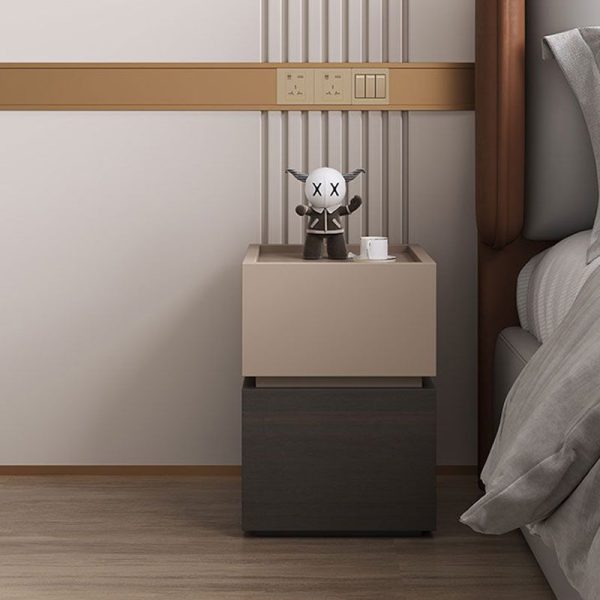 Modern Luxury Ultra Narrow Rectangular Tabletop Solid Wood Nightstand 2-Drawer For Bedroom - Image 3
