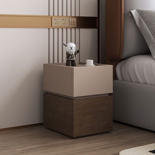Modern Luxury Ultra Narrow Rectangular Tabletop Solid Wood Nightstand 2-Drawer For Bedroom - Image 9
