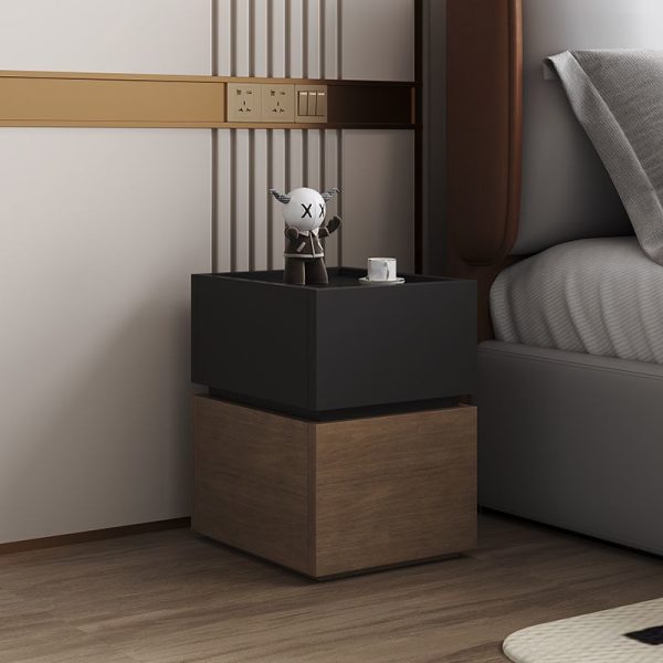 Modern Luxury Ultra Narrow Rectangular Tabletop Solid Wood Nightstand 2-Drawer For Bedroom - Image 10