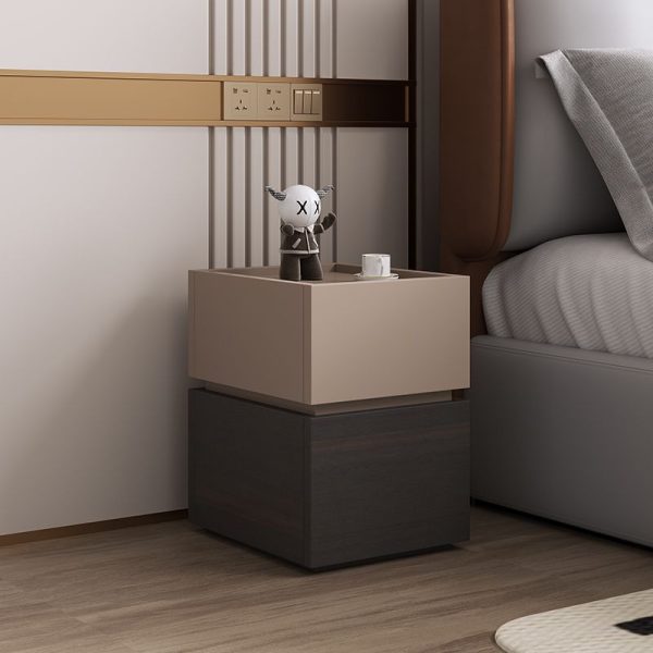 Modern Luxury Ultra Narrow Rectangular Tabletop Solid Wood Nightstand 2-Drawer For Bedroom - Image 11