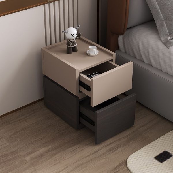 Modern Luxury Ultra Narrow Rectangular Tabletop Solid Wood Nightstand 2-Drawer For Bedroom - Image 12