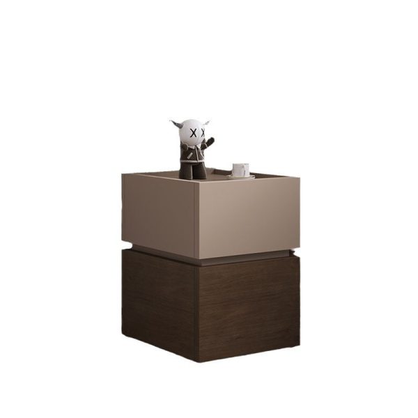 Modern Luxury Ultra Narrow Rectangular Tabletop Solid Wood Nightstand 2-Drawer For Bedroom - Image 13
