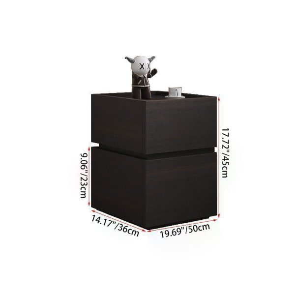 Modern Luxury Ultra Narrow Rectangular Tabletop Solid Wood Nightstand 2-Drawer For Bedroom - Image 4