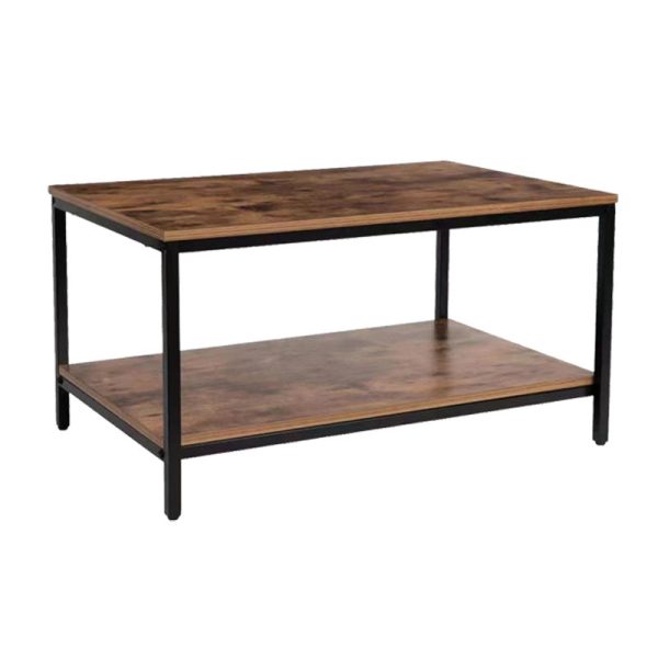 Modern Minimalist MFC & Iron Rectangular Coffee Table 2-Tier For Living Room - Image 9