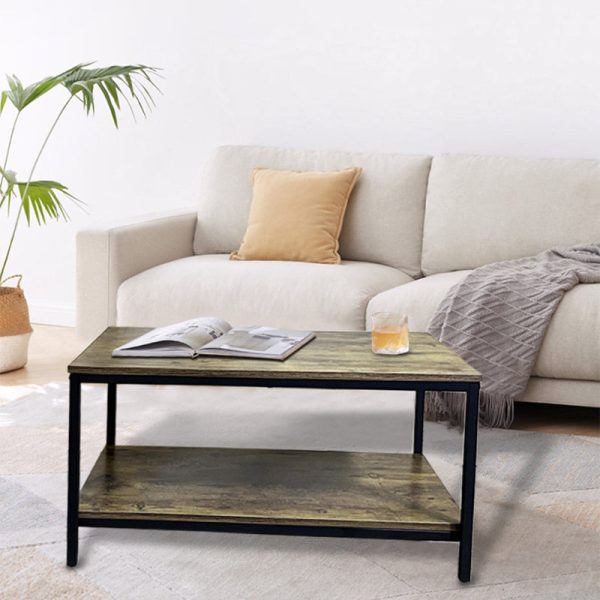 Modern Minimalist MFC & Iron Rectangular Coffee Table 2-Tier For Living Room - Image 2