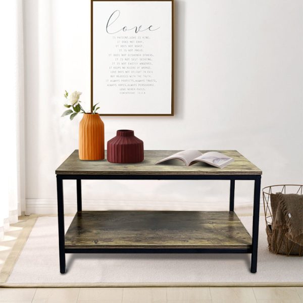 Modern Minimalist MFC & Iron Rectangular Coffee Table 2-Tier For Living Room - Image 6