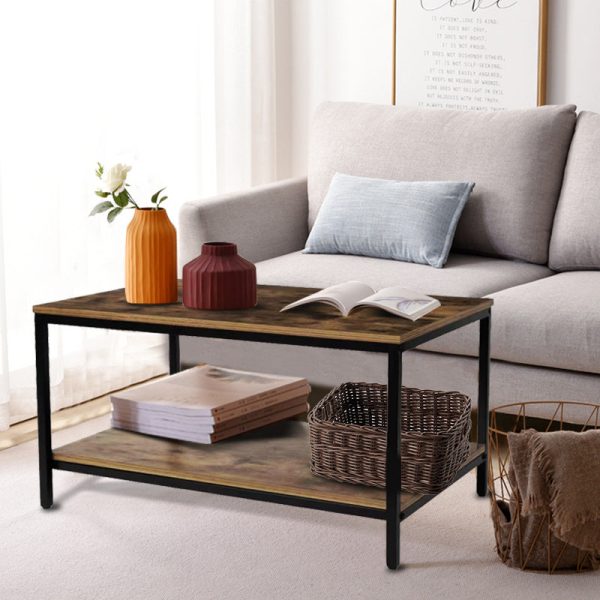 Modern Minimalist MFC & Iron Rectangular Coffee Table 2-Tier For Living Room