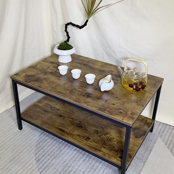 Modern Minimalist MFC & Iron Rectangular Coffee Table 2-Tier For Living Room - Image 7
