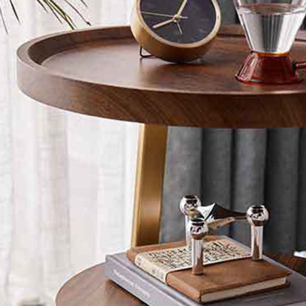 Modern Minimalist Round Metal Wood Coffee Table 3-Tier For Living Room - Image 6