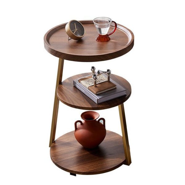Modern Minimalist Round Metal Wood Coffee Table 3-Tier For Living Room - Image 10
