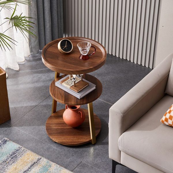 Modern Minimalist Round Metal Wood Coffee Table 3-Tier For Living Room - Image 4