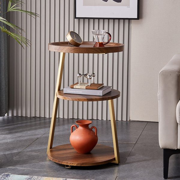 Modern Minimalist Round Metal Wood Coffee Table 3-Tier For Living Room - Image 3