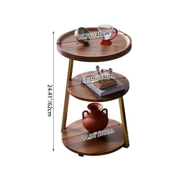 Modern Minimalist Round Metal Wood Coffee Table 3-Tier For Living Room - Image 5