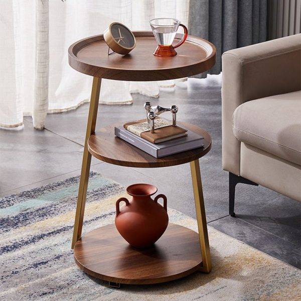 Modern Minimalist Round Metal Wood Coffee Table 3-Tier For Living Room - Image 8