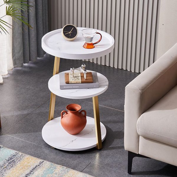 Modern Minimalist Round Metal Wood Coffee Table 3-Tier For Living Room - Image 9