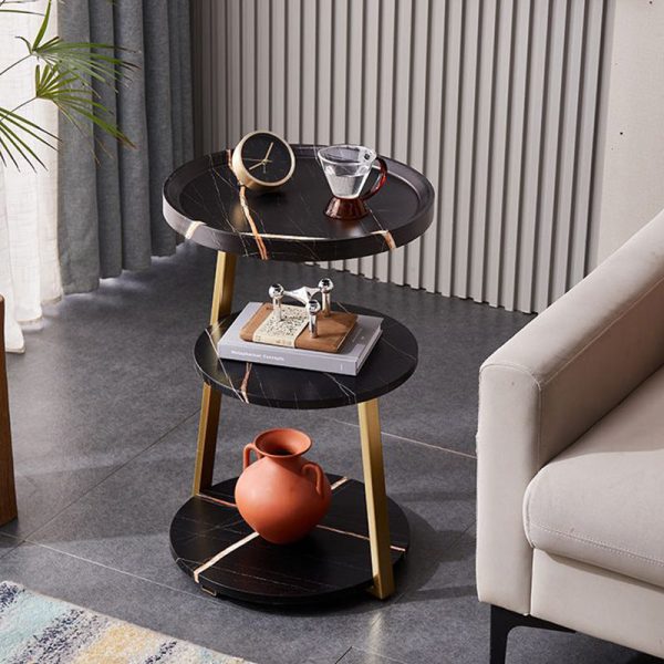 Modern Minimalist Round Metal Wood Coffee Table 3-Tier For Living Room - Image 2