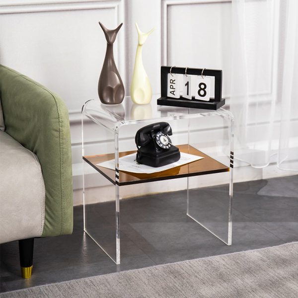 Modern Minimalist Rectangular Acrylic End Table 2-Tier For Living Room