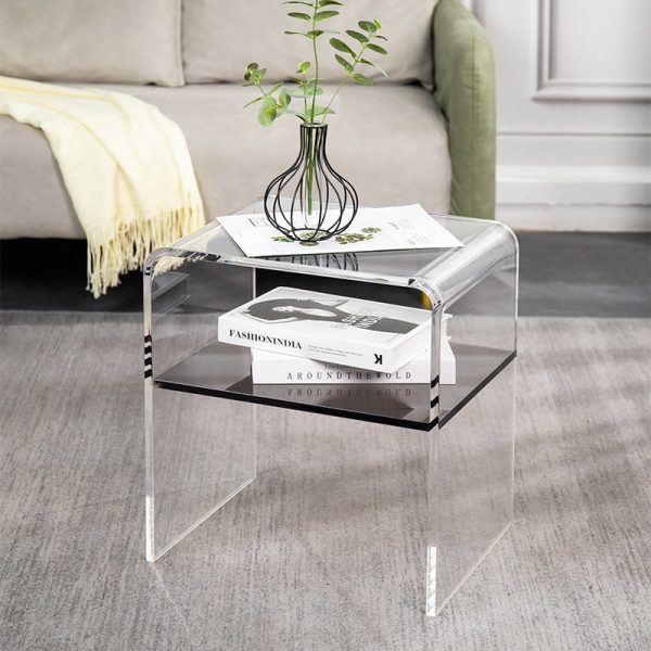 Modern Minimalist Rectangular Acrylic End Table 2-Tier For Living Room - Image 3