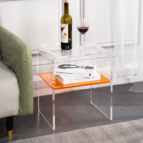 Modern Minimalist Rectangular Acrylic End Table 2-Tier For Living Room - Image 8