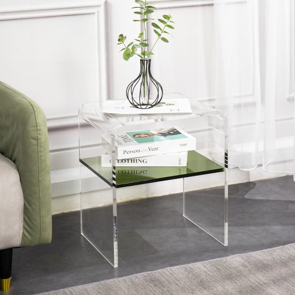Modern Minimalist Rectangular Acrylic End Table 2-Tier For Living Room - Image 7