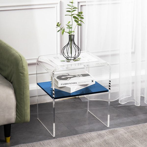Modern Minimalist Rectangular Acrylic End Table 2-Tier For Living Room - Image 6
