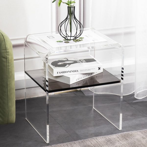 Modern Minimalist Rectangular Acrylic End Table 2-Tier For Living Room - Image 9