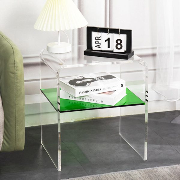 Modern Minimalist Rectangular Acrylic End Table 2-Tier For Living Room - Image 10